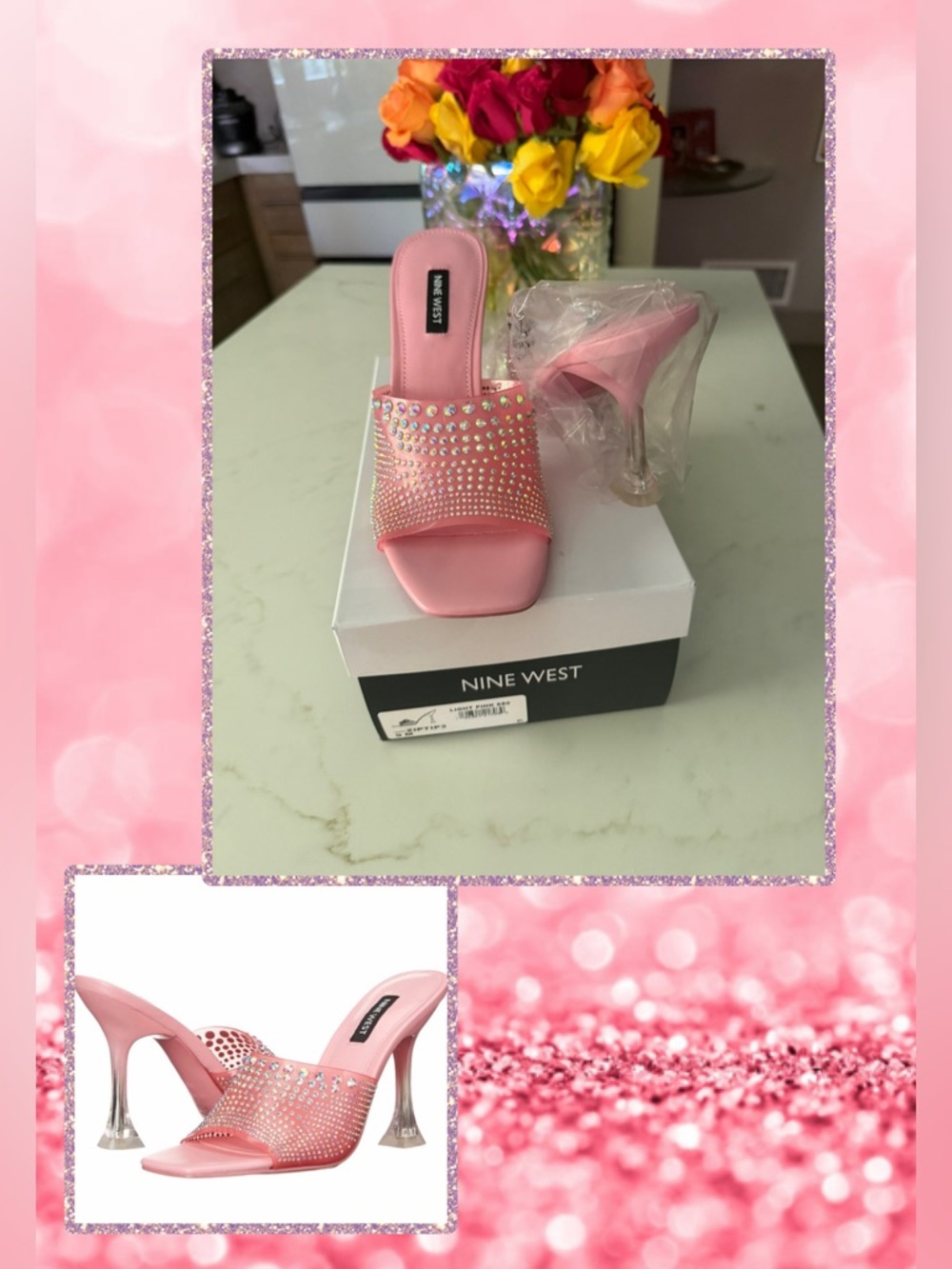 🆕 Nine West Pink Crystal-Embellished Slide Mules
